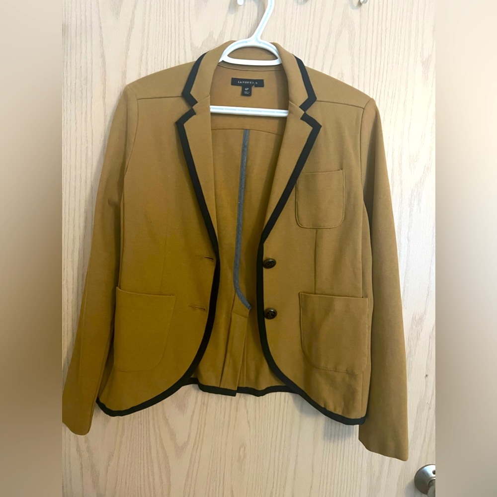 Lands End Tan with Navy Trim School Boy Blazer size 6P almost new used once